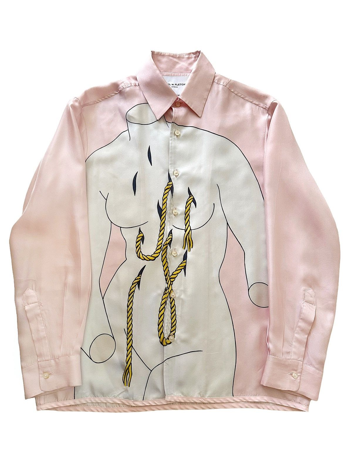 image of Daniel W Fletcher 2016 Museum Piece Caitlin Keogh Silk Art Shirt in Pink, Men's (Size Small)