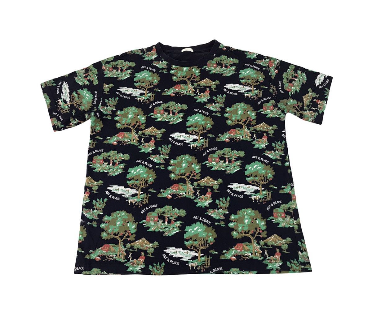 Japanese Brand Art & Peace All Over Printed Camping Floral Tee Size US L / EU 52-54 / 3 - 1 Thumbnail