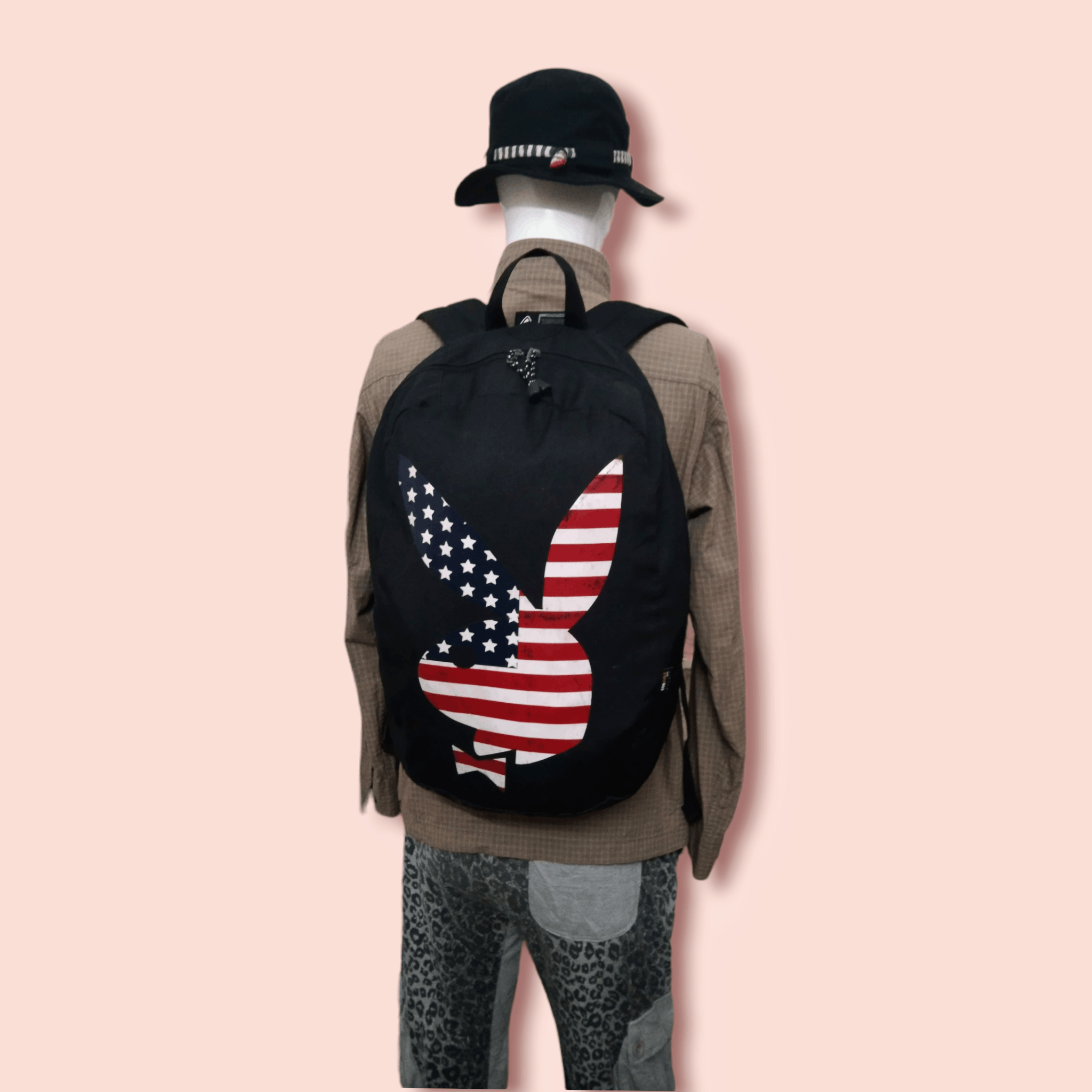 image of Cordura Fabric Us Flag Big Bunny Logo Backpack in Black, Men's