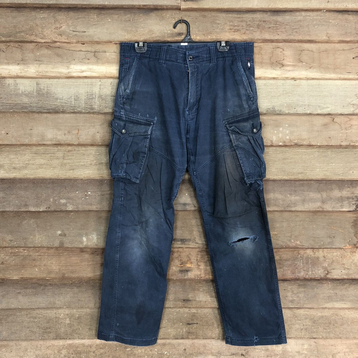 image of Vintage Geride Dark Blue Distressed Multipocket Cargo Pants C1000, Men's (Size 31)