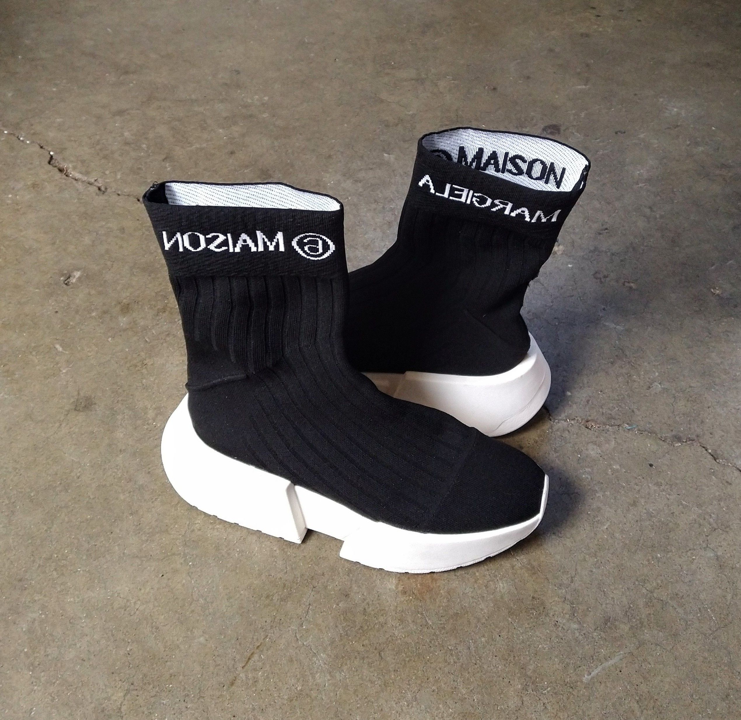 Maison Margiela MM6 Maison Margiela Logo Sock Sneakers Size 8 41 Black White Grailed