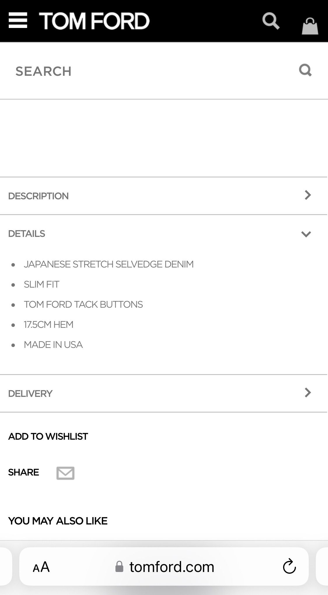 Tom Ford Tom Ford SLIM FIT STRETCH JAPANESE SELVEDGE DENIM Size US 31 - 12 Thumbnail