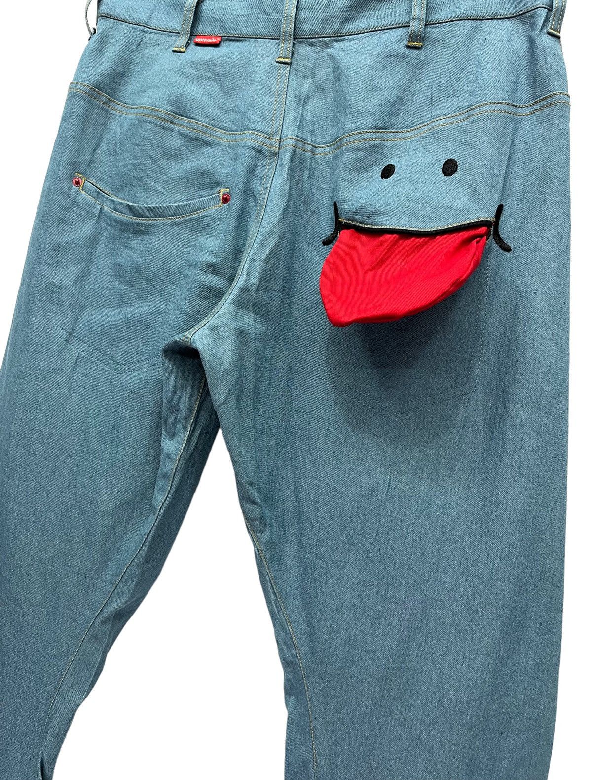 image of Glamour Dope! 3Dee Up!smilexrhp Fun Smiley Stretch Poly-Cotton Pants in Blue Aesthetic (Size 30)