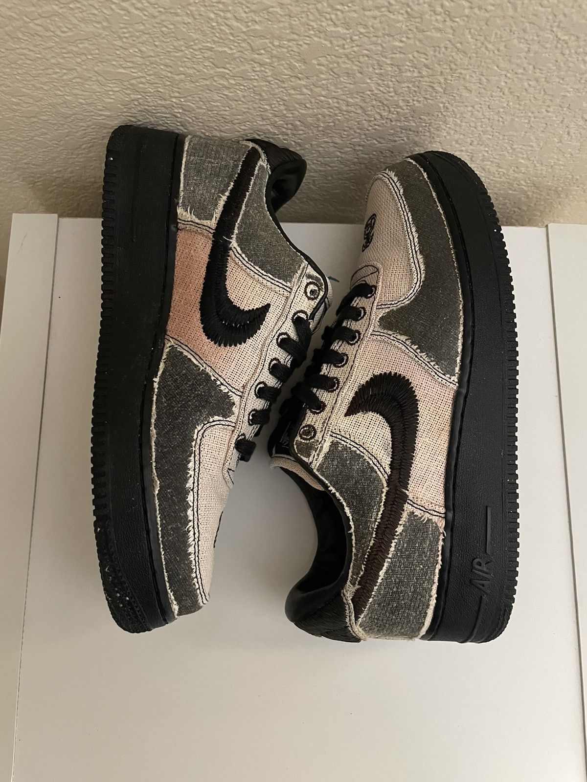 image of Nike x Stussy 1/1 Bleached Stussy Air Force 1 Black Shoes in Bleached Black/Grey, Men's (Size 9)