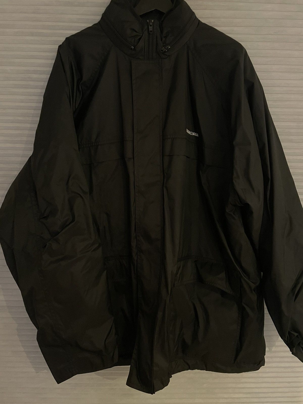 image of Balenciaga Padded Nylon Front Embroidery Logo Parka L/xl in Black, Men's (Size Large)