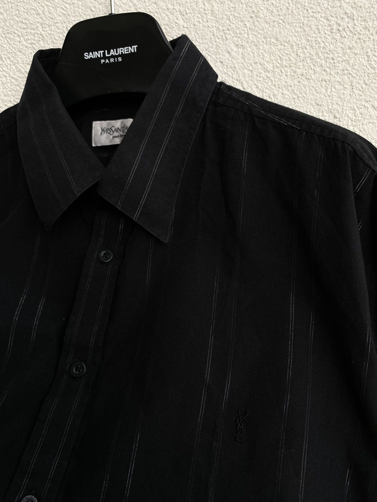 Yves Saint Laurent Black YSL Shirt Shiny Metal Stripes Sparkling Size US XL / EU 56 / 4 - 1 Thumbnail