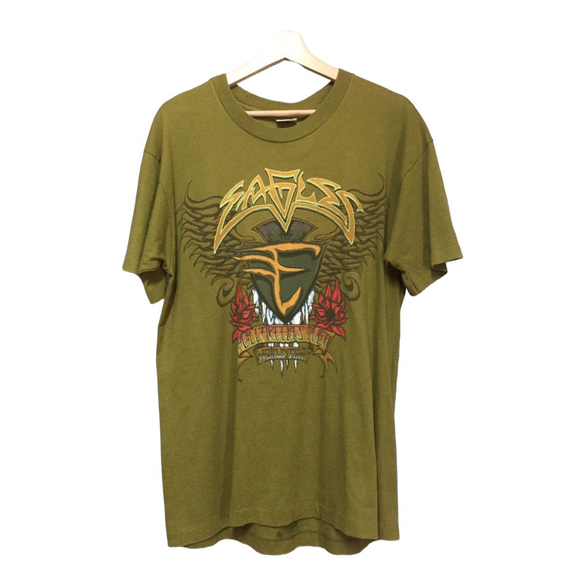image of Anvil x Band Tees Vintage 90's Punk Eagles Hellfreezers Over in Green, Men's (Size Large)