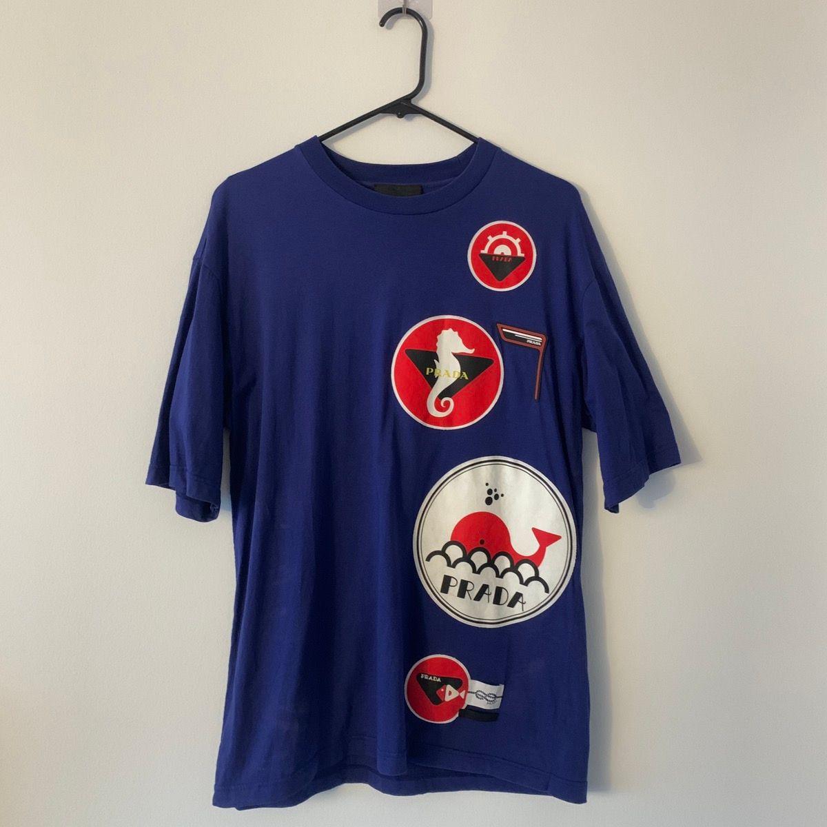 Pre-owned Prada Nautical-appliqué Seahorse T-shirt In Blue