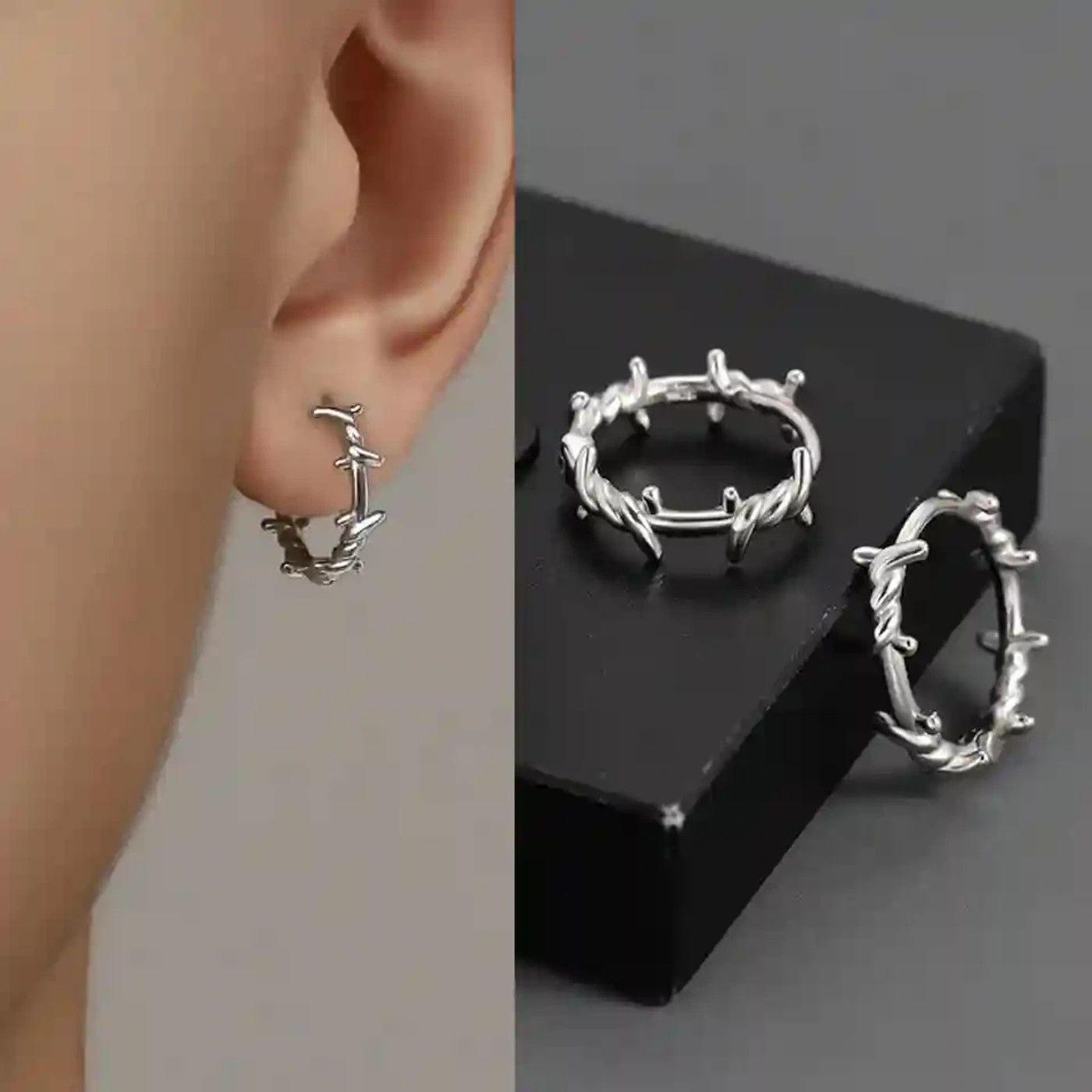 Jewelry Silver Color Thorns Hoop Earrings Size ONE SIZE - 1 Thumbnail