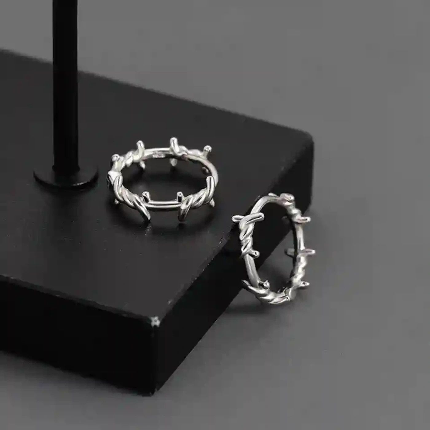 Jewelry Silver Color Thorns Hoop Earrings Size ONE SIZE - 3 Thumbnail