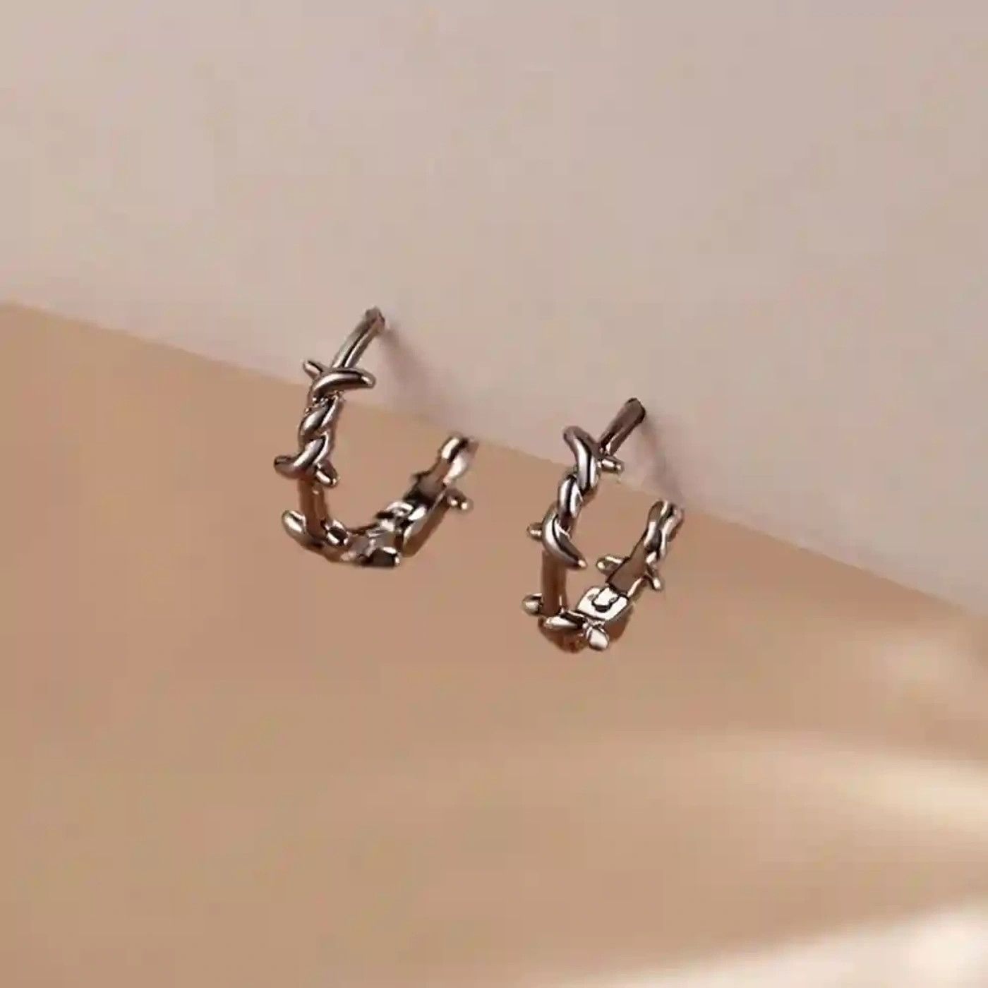 Jewelry Silver Color Thorns Hoop Earrings Size ONE SIZE - 2 Thumbnail