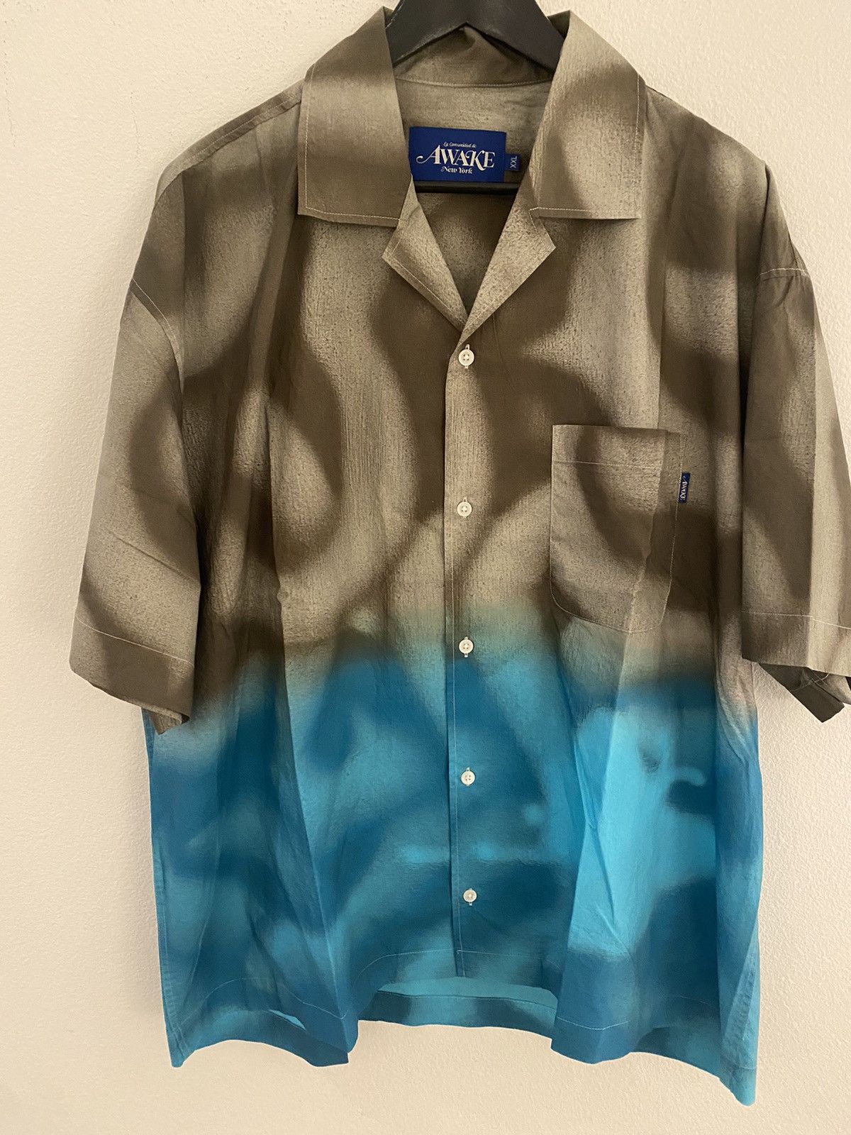 Image of Awake Ny X Mundo Dip Dyed Camp Shirt in Brown/Blue, Men's (Size 2XL)