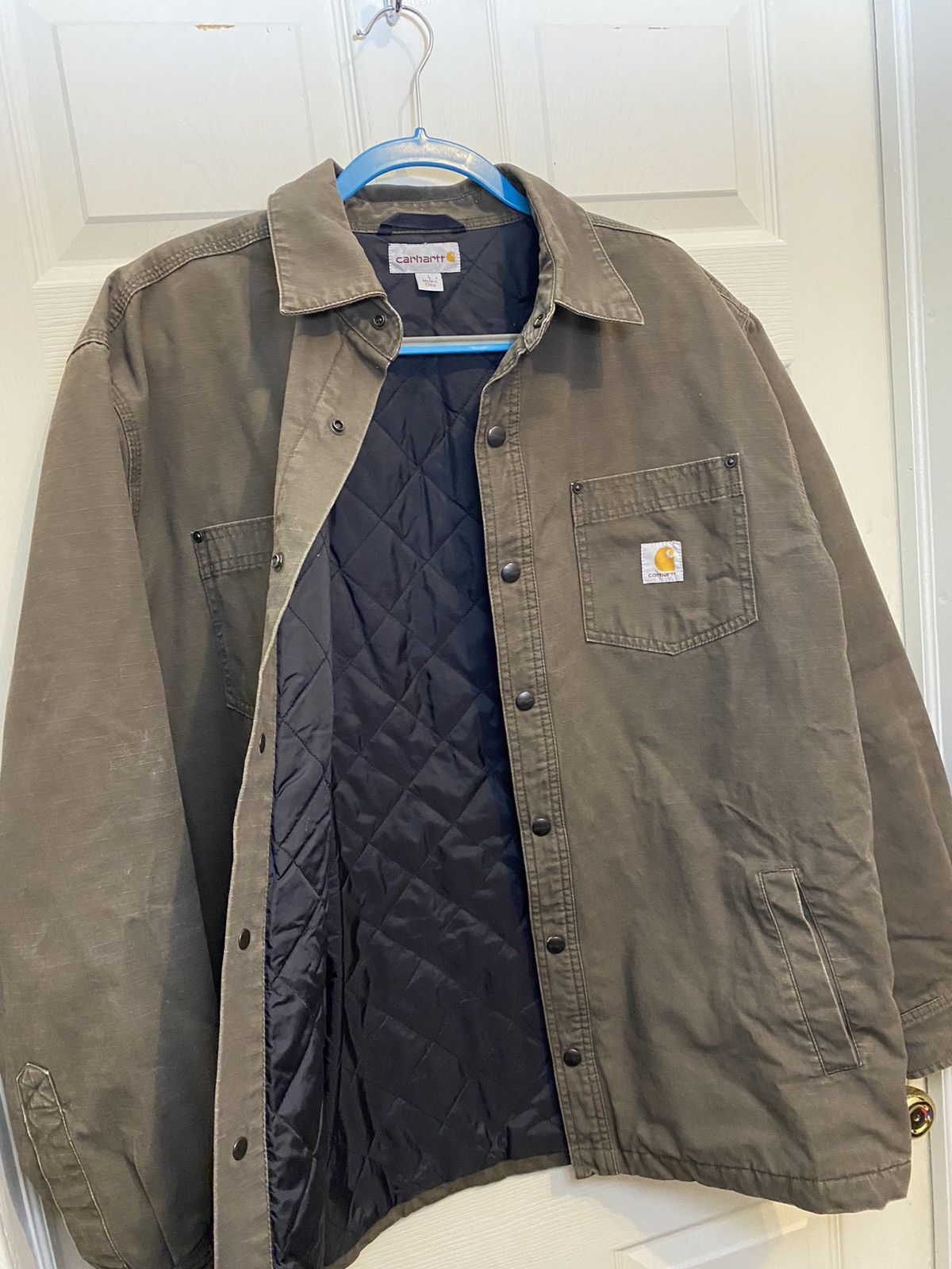 Carhartt Vintage Carhartt Chore Quilted Jacket Coat Button Overshirt Size US L / EU 52-54 / 3 - 3 Thumbnail