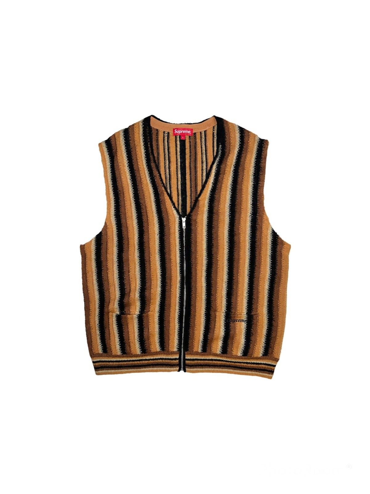 Pre-owned Supreme Ss21  Stripe Sweater Vest Size L In Brown
