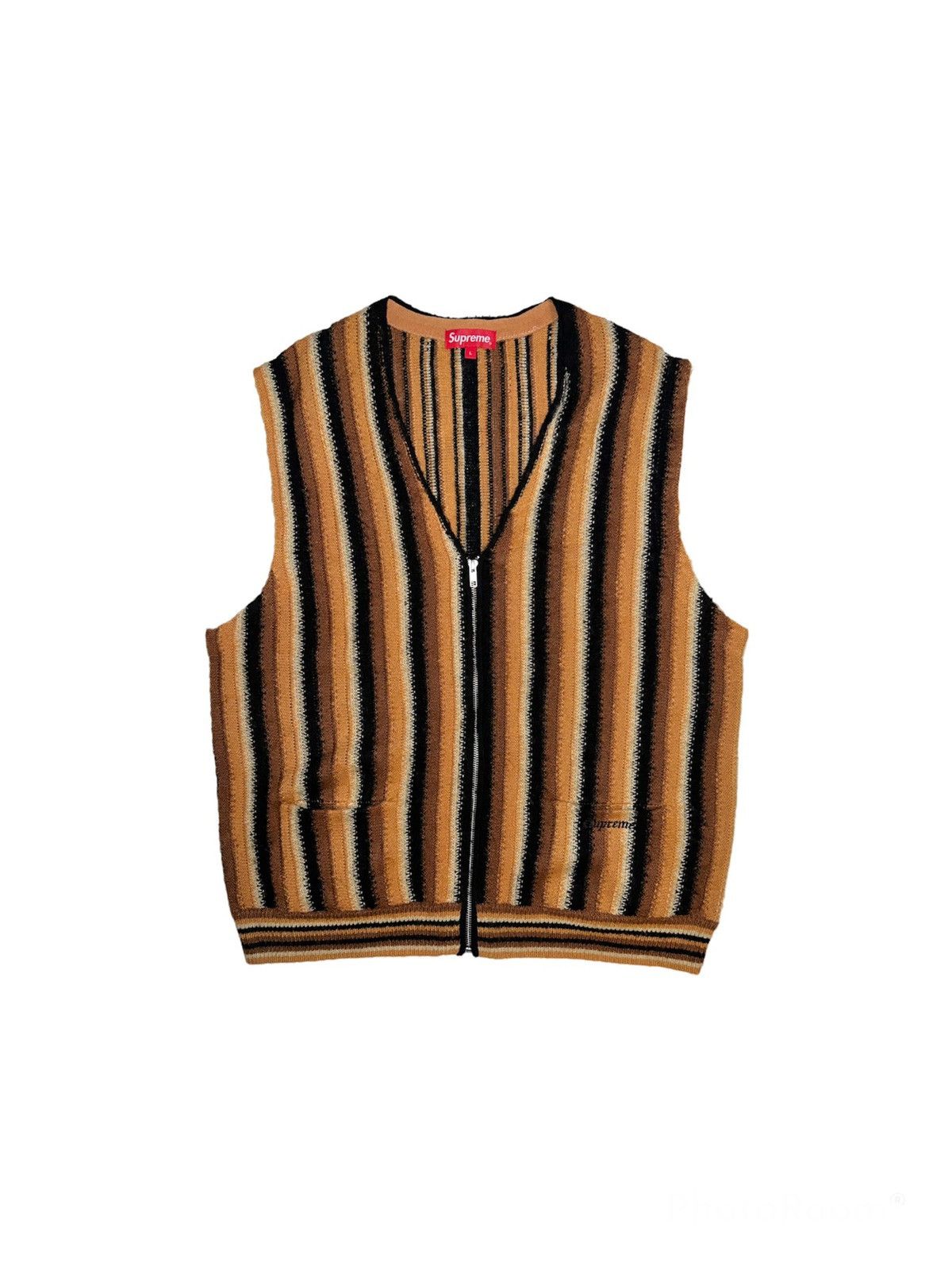image of Ss21 Supreme Stripe Sweater Vest Size L in Brown, Men's