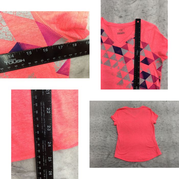 Tek Gear Tek Gear Dry Tek Shirt Womens S Small Pink Graphic Print Triangle  Short Sleeve V