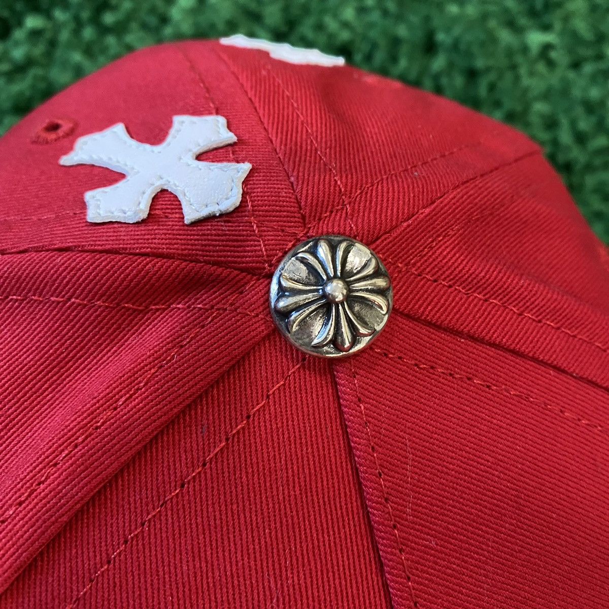 Chrome Hearts Chrome Hearts Leather Cross CH Baseball Hat Red White Size ONE SIZE - 6 Thumbnail