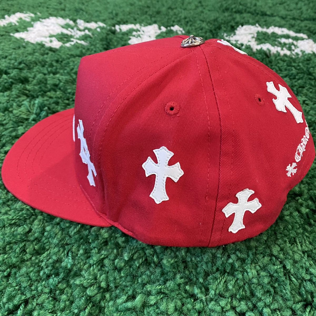 Chrome Hearts Chrome Hearts Leather Cross CH Baseball Hat Red White Size ONE SIZE - 4 Thumbnail