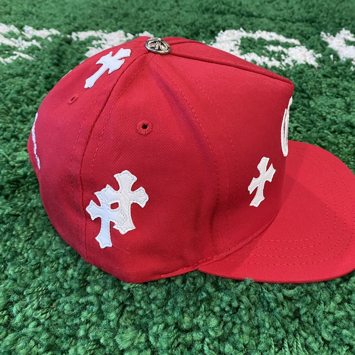 Chrome Hearts Chrome Hearts Leather Cross CH Baseball Hat Red White Size ONE SIZE - 2 Thumbnail