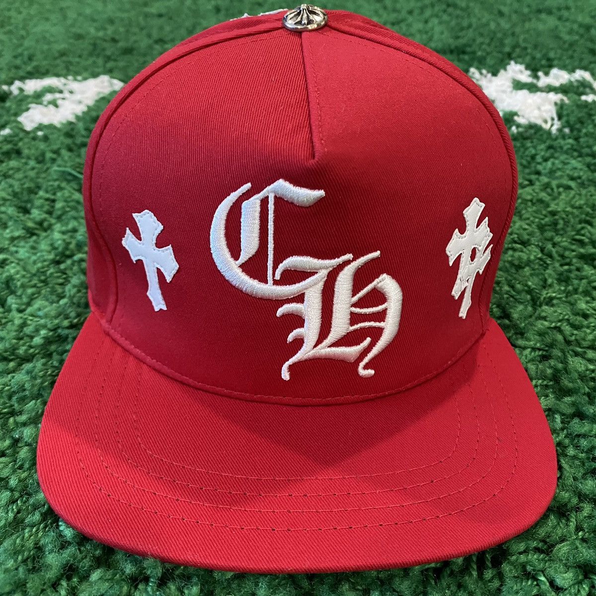 Chrome Hearts Chrome Hearts Leather Cross CH Baseball Hat Red White Size ONE SIZE - 1 Thumbnail