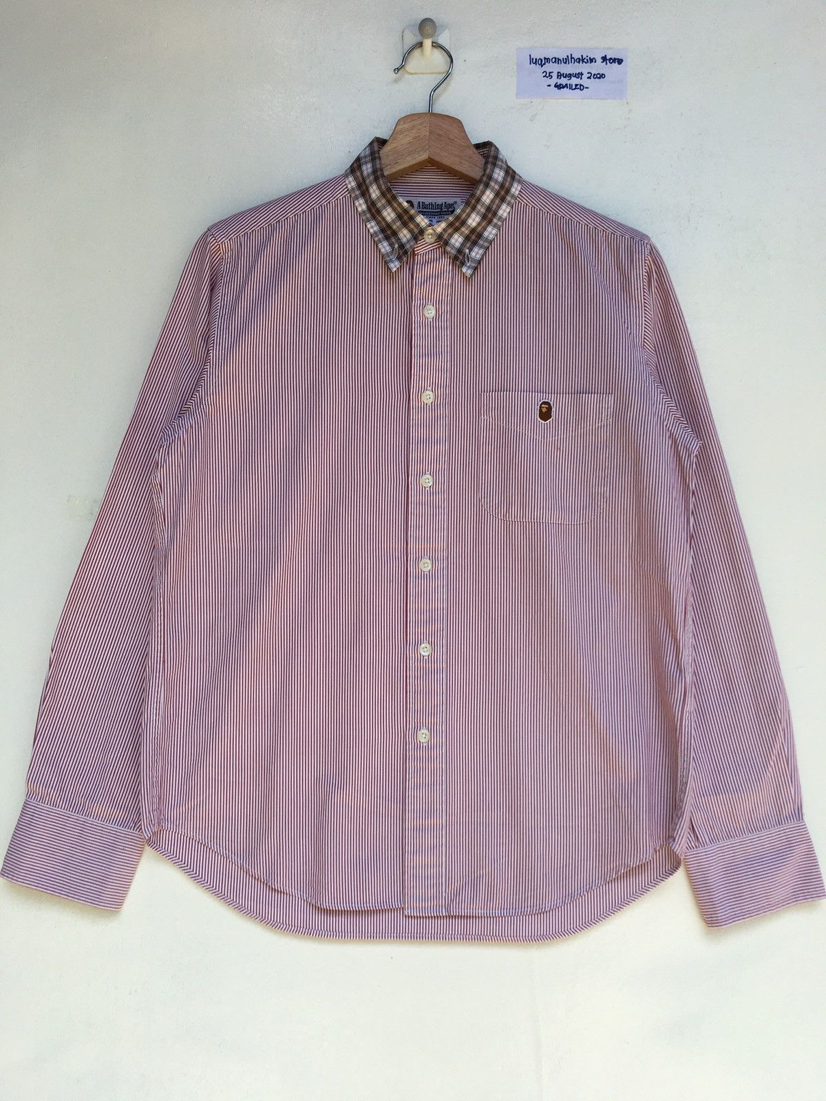 image of Bape One Point Striped Bd Shirt in Pink, Men's (Size Medium)