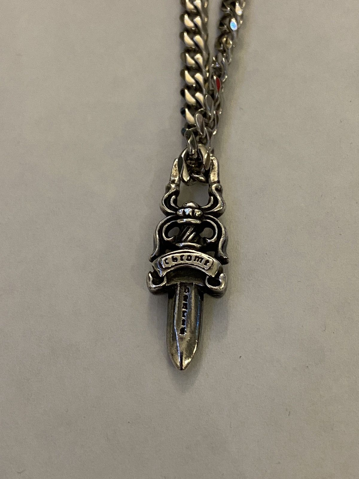 Chrome Hearts Dagger Pendant Cuban Chain Necklace Silver