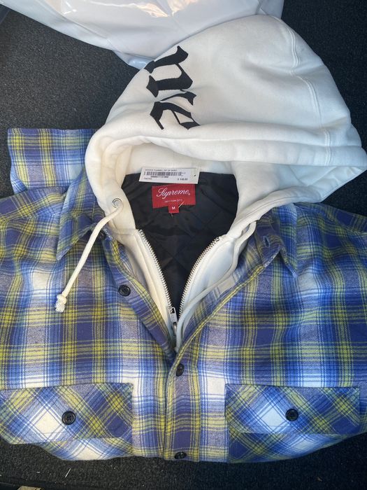 Supreme Supreme Hooded Flannel Zip Up Shirt (Blue) size Medium