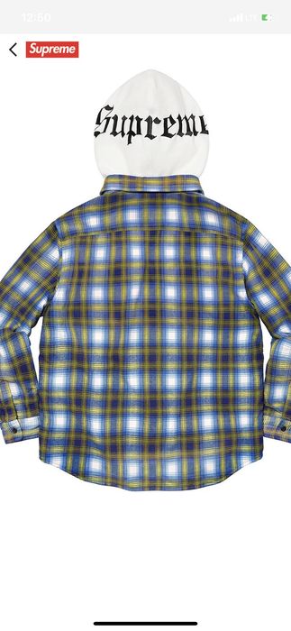 Supreme Supreme Hooded Flannel Zip Up Shirt (Blue) size Medium ...