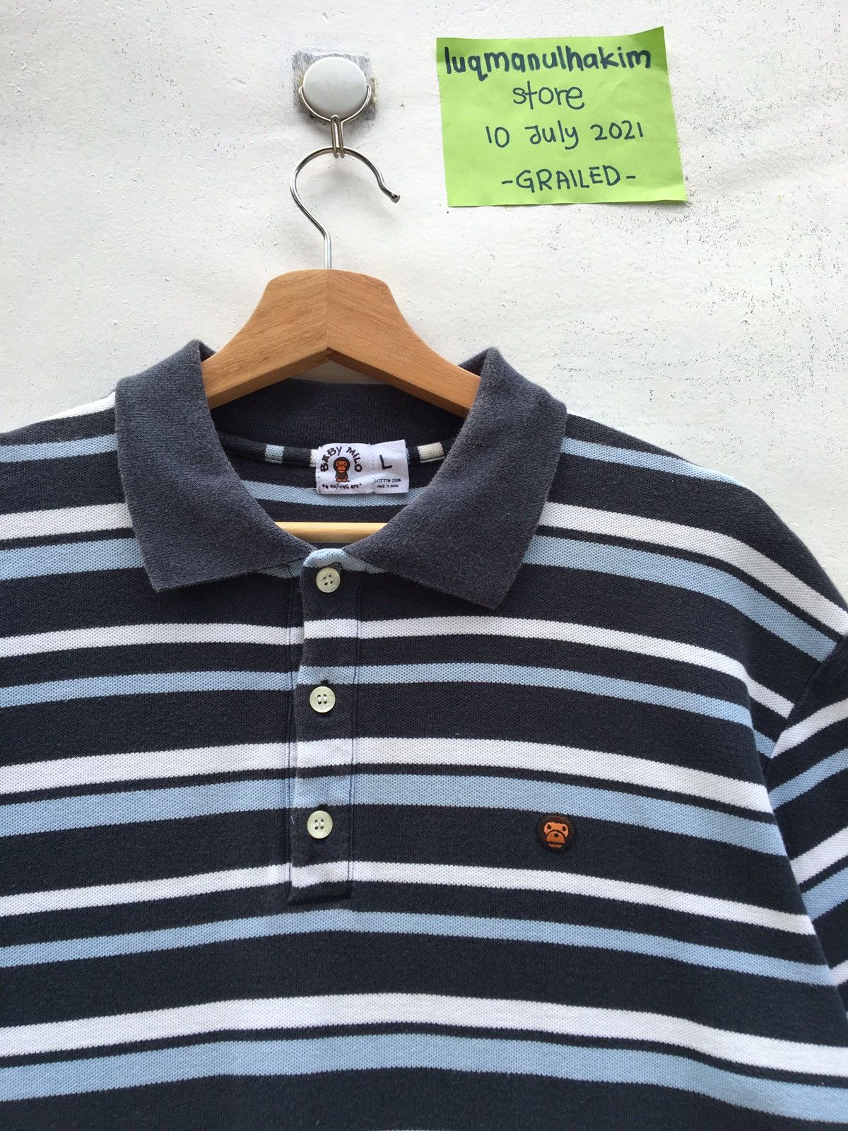 image of Bape x Nigo Baby Milo Striped Polo in Blue, Men's (Size Large)
