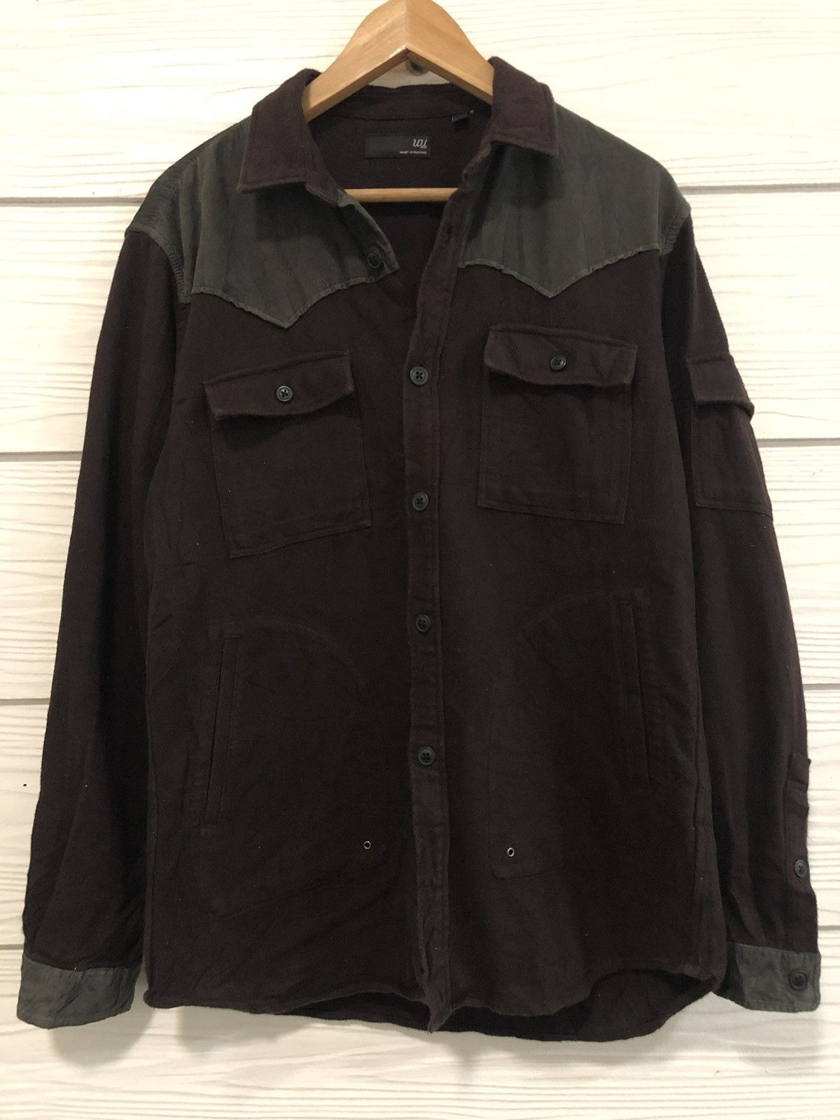 image of Undercover Uu Slant Pocket Shirt Jacket in Dark Maroon, Men's (Size Large)