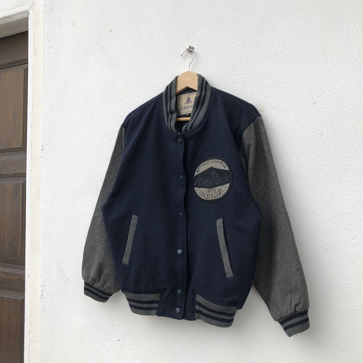 Japanese Brand VINTAGE VARSITY JACKET ALPHA MERIC BIG LOGO Size US M / EU 48-50 / 2 - 2 Thumbnail