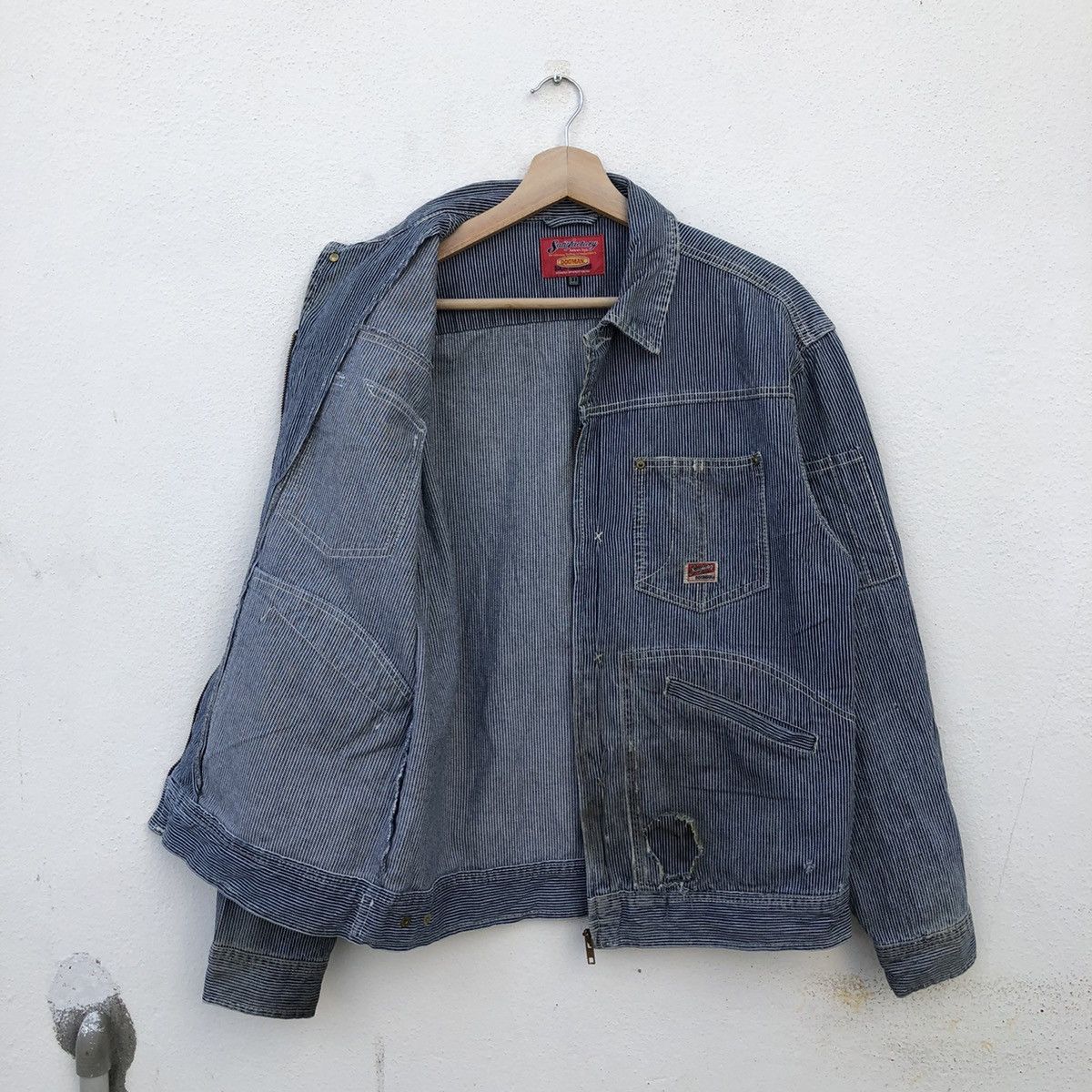 Japanese Brand VINTAGE DOGMAN DENIM JACKET STRIPE WORKER WEAR Size US L / EU 52-54 / 3 - 2 Thumbnail