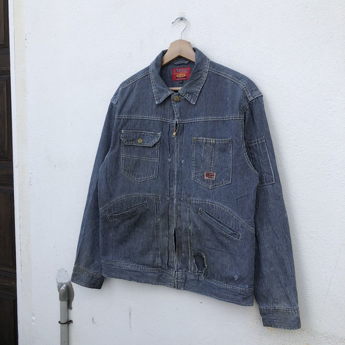 Japanese Brand VINTAGE DOGMAN DENIM JACKET STRIPE WORKER WEAR Size US L / EU 52-54 / 3 - 3 Thumbnail
