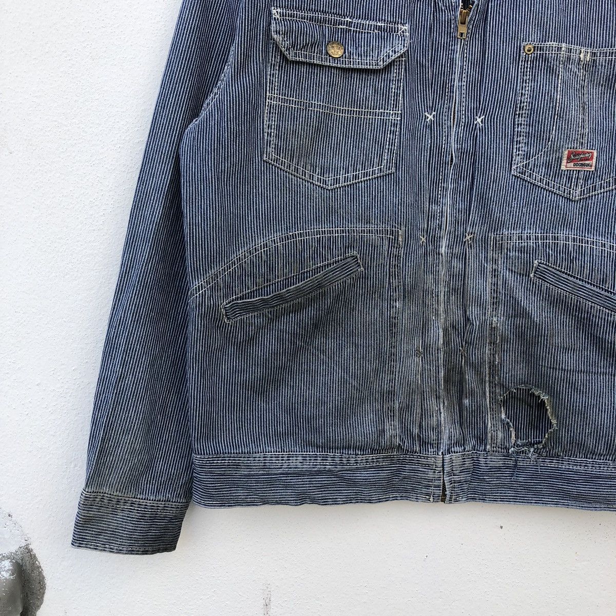 Japanese Brand VINTAGE DOGMAN DENIM JACKET STRIPE WORKER WEAR Size US L / EU 52-54 / 3 - 8 Thumbnail