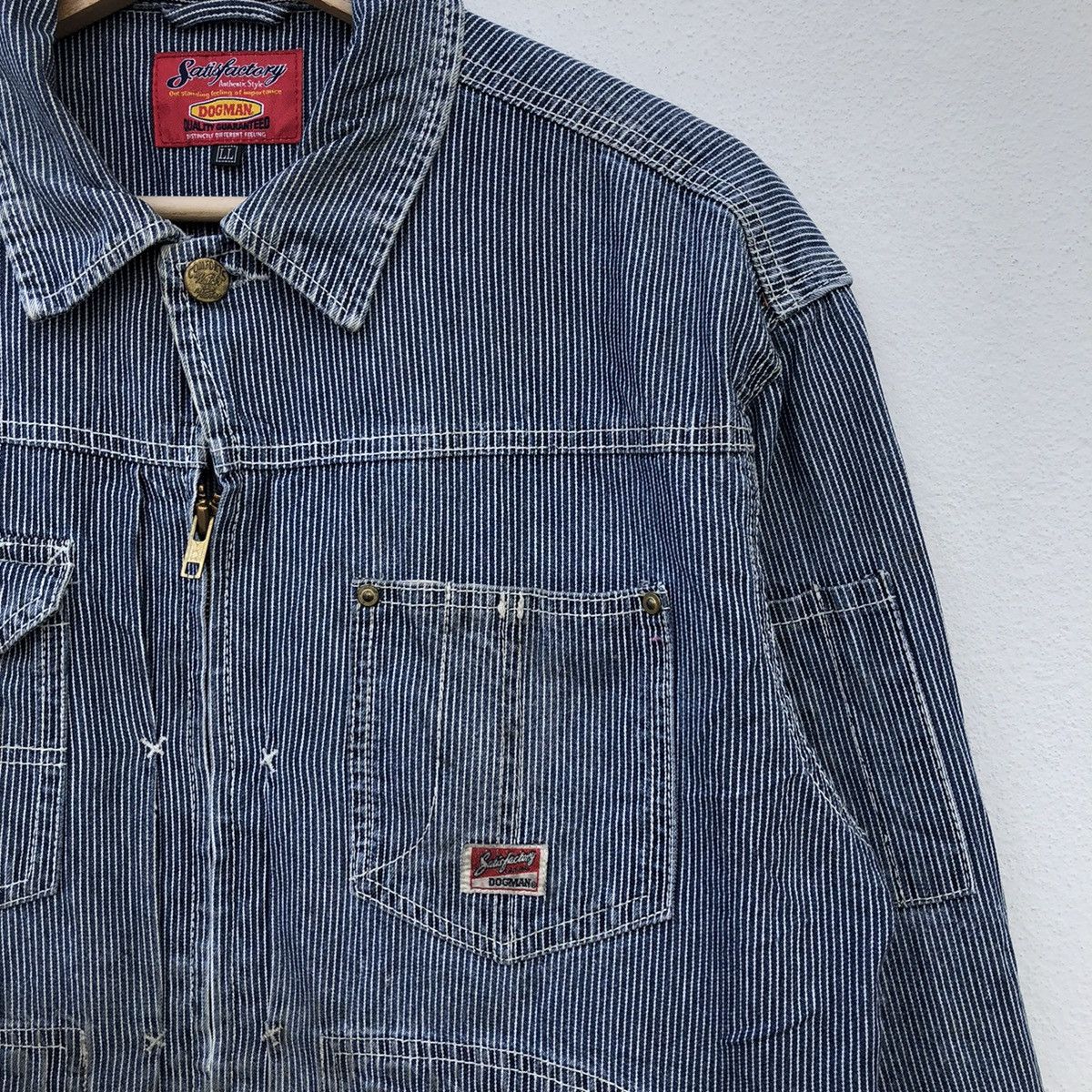 Japanese Brand VINTAGE DOGMAN DENIM JACKET STRIPE WORKER WEAR Size US L / EU 52-54 / 3 - 6 Thumbnail