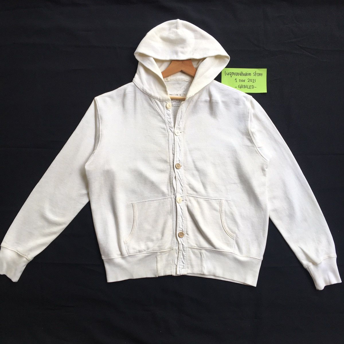 image of Vintage Kapital Hoodie Sweatshirt in White, Men's (Size Large)