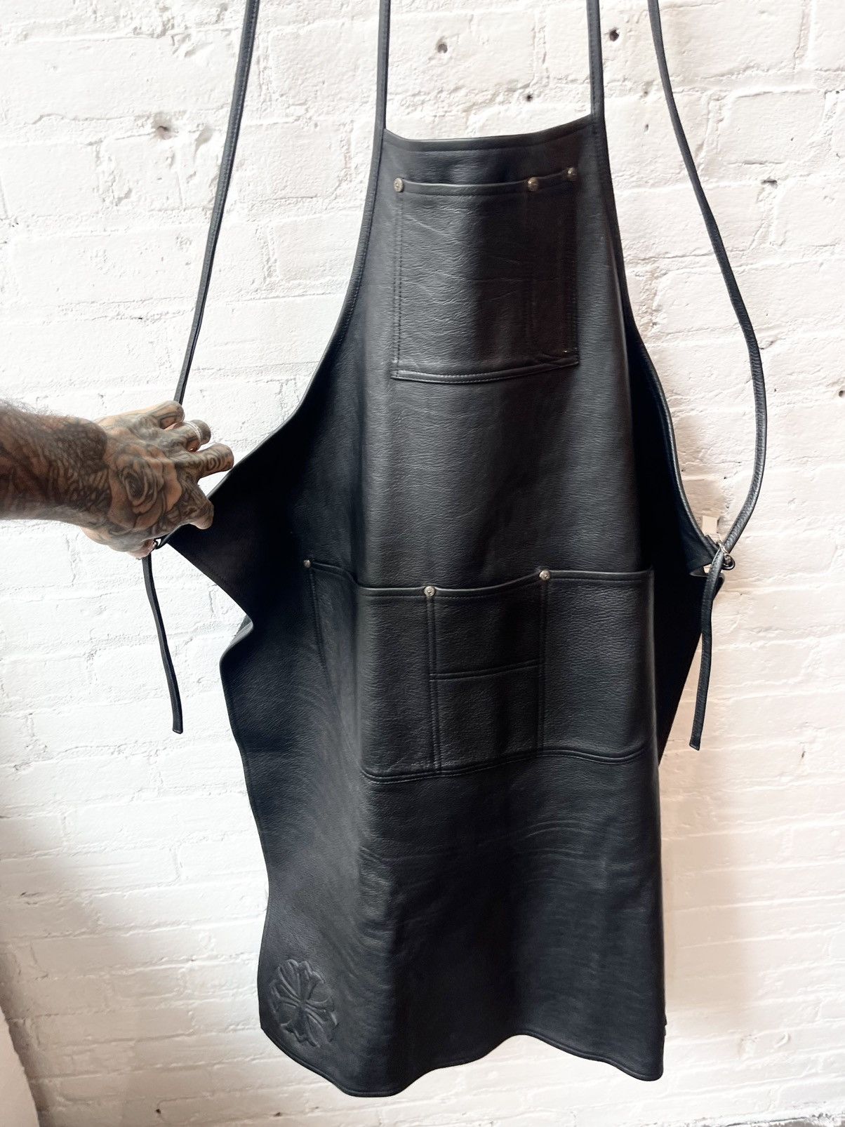 image of Chrome Hearts 1/1 Butcher Style Leather Overalls Apron in Black, Men's (Size 34)