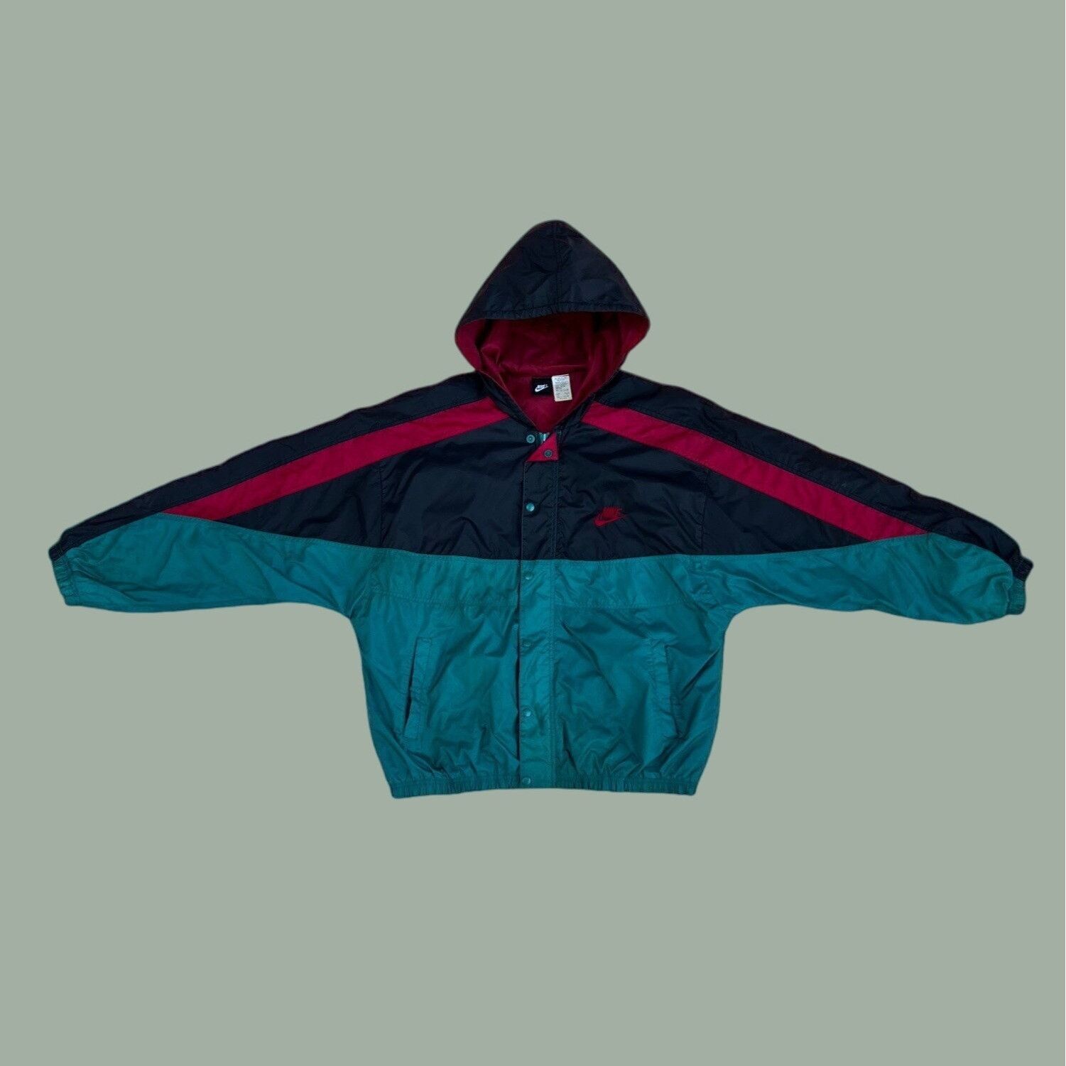 1990s Nike Big Swoosh Flight Air Pullover Hooded Windbreaker