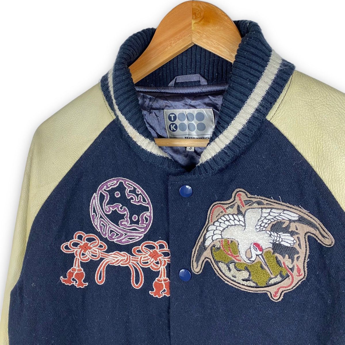Vintage TAKEO KIKUCHI SUKAJAN WOOL LEATHER SLEEVE VARSITY JACKET Size US M / EU 48-50 / 2 - 8 Thumbnail
