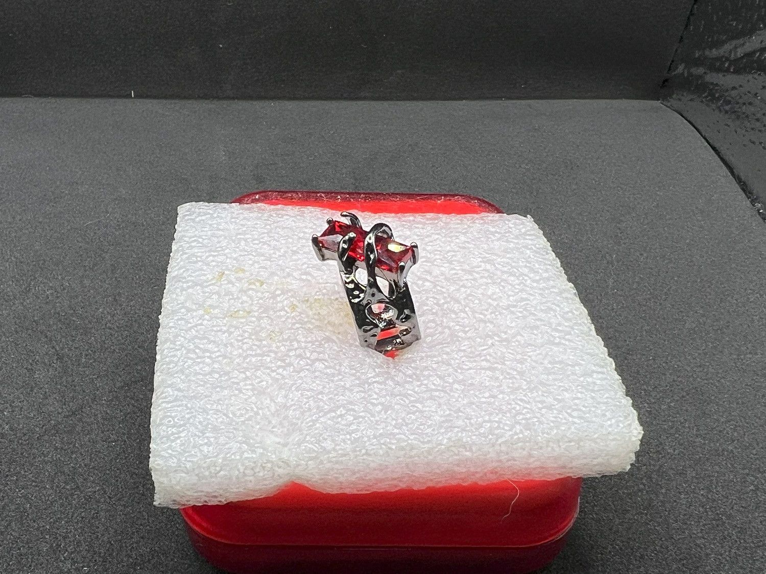 Designer Red Cz black open back ring Size ONE SIZE - 2 Thumbnail