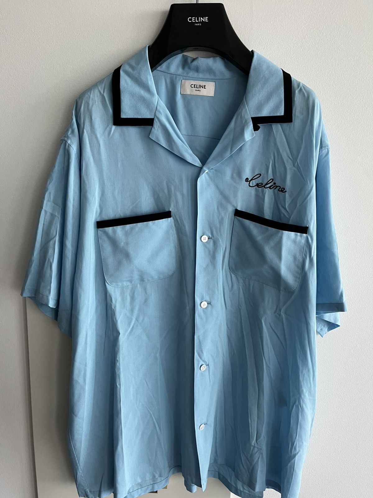 image of Super Runway Celine By Hedi Logo Shirt in Blue, Men's (Size XL)