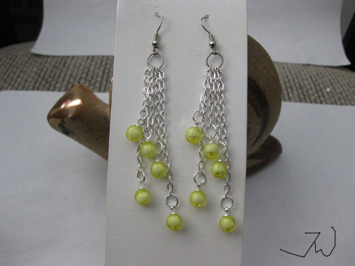 Handmade Yellow Crystal Beads Dangle Earrings Size ONE SIZE - 1 Thumbnail