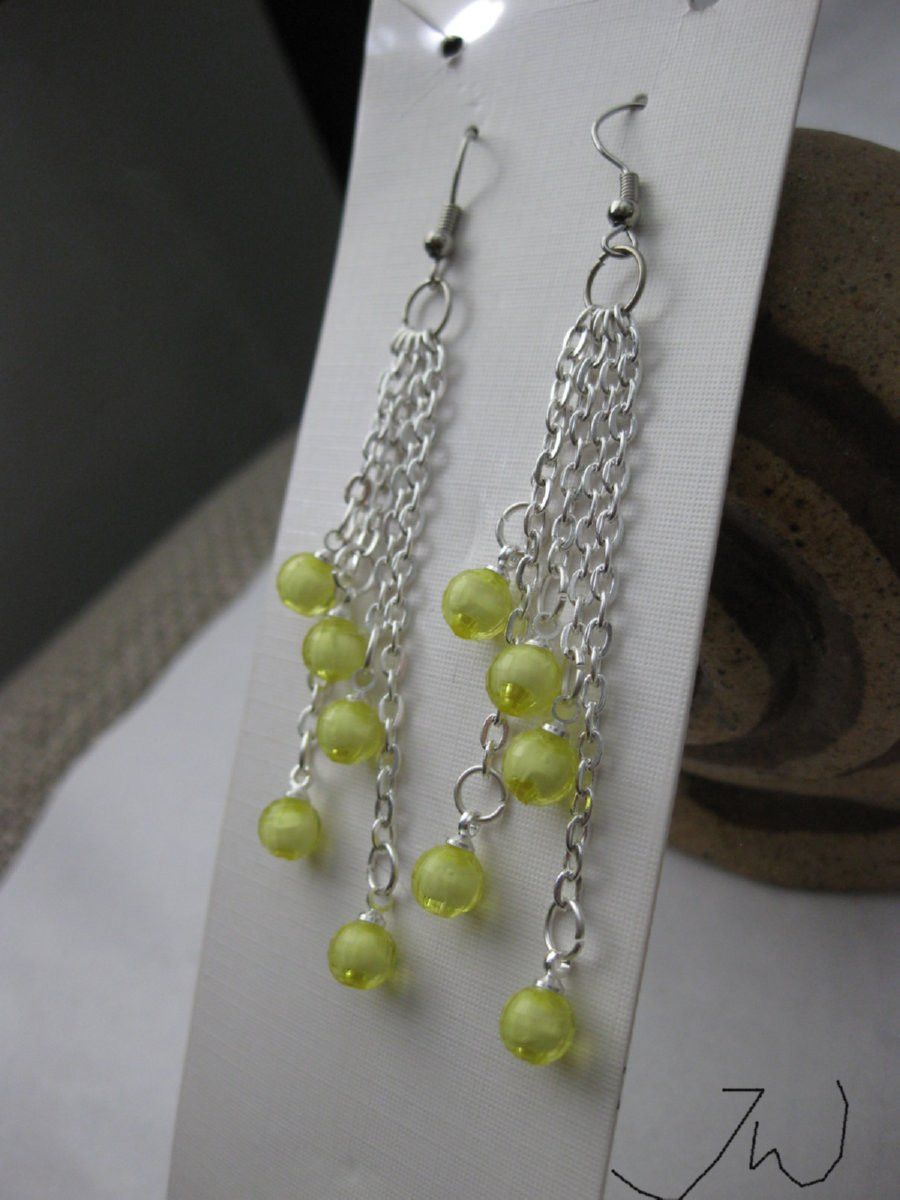 Handmade Yellow Crystal Beads Dangle Earrings Size ONE SIZE - 2 Thumbnail