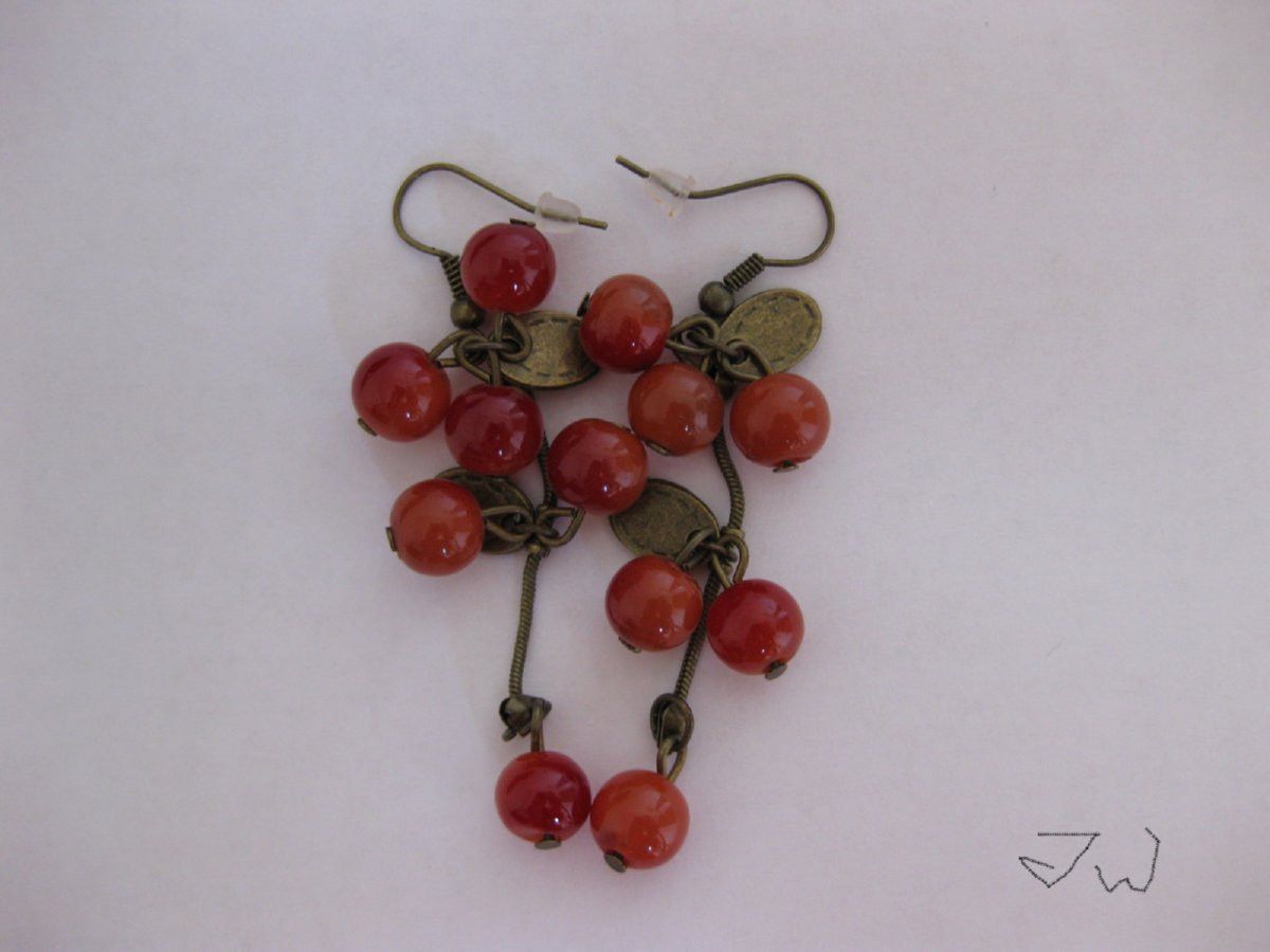 Handmade Red Sweet Cherry Crystal Bead Dangle Earrings Size ONE SIZE - 1 Thumbnail