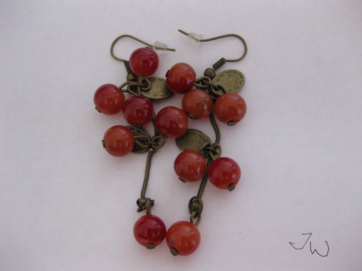 Handmade Red Sweet Cherry Crystal Bead Dangle Earrings Size ONE SIZE - 2 Thumbnail