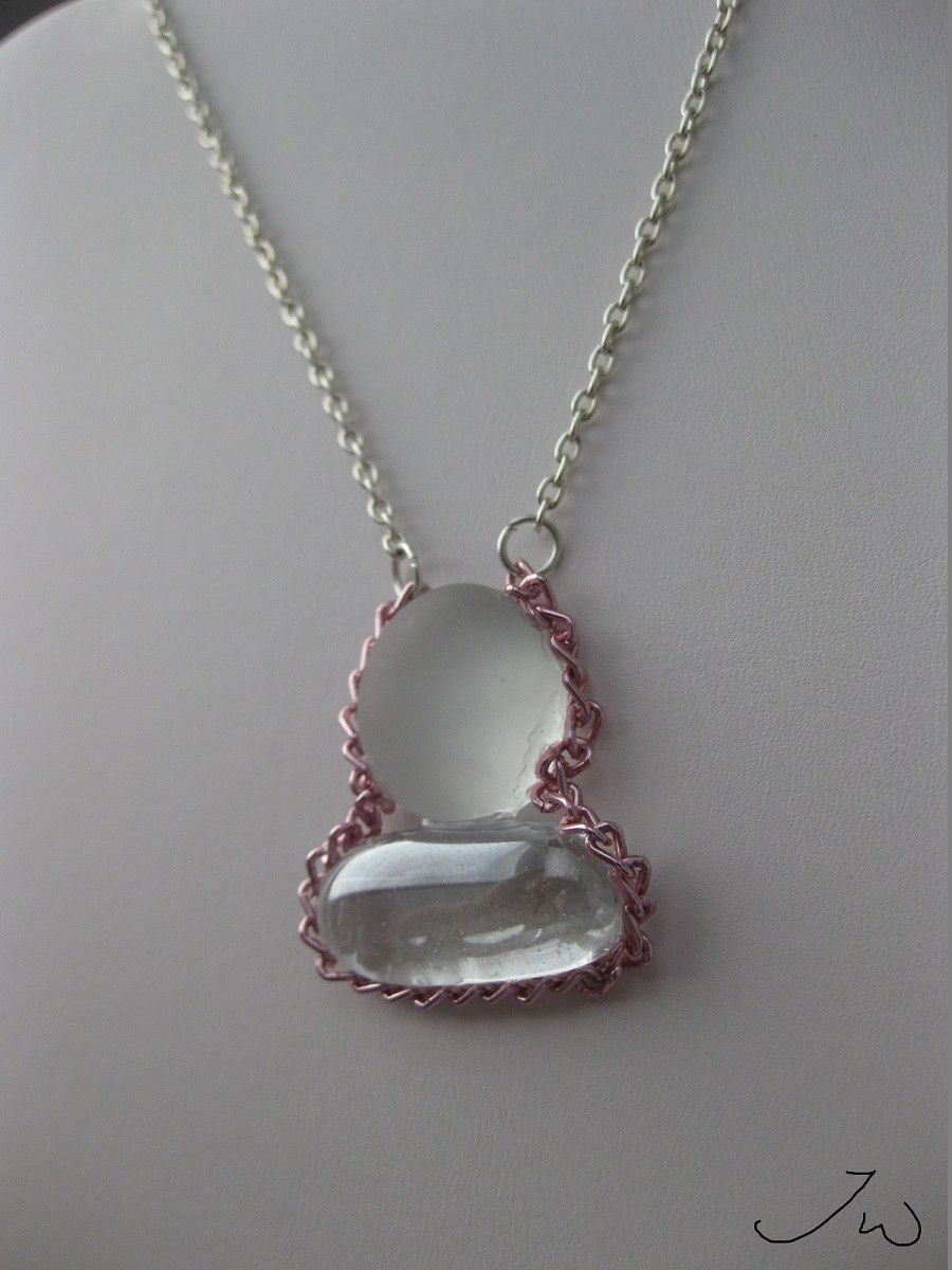 Handmade × Jewelry Clear Glass Chain Necklace with pink chain Size ONE SIZE - 2 Thumbnail
