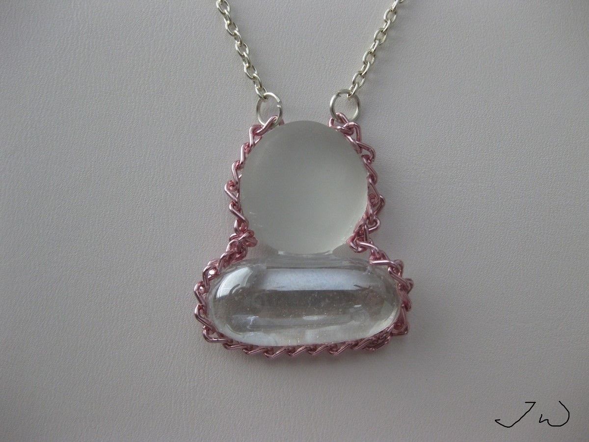 Handmade × Jewelry Clear Glass Chain Necklace with pink chain Size ONE SIZE - 3 Thumbnail
