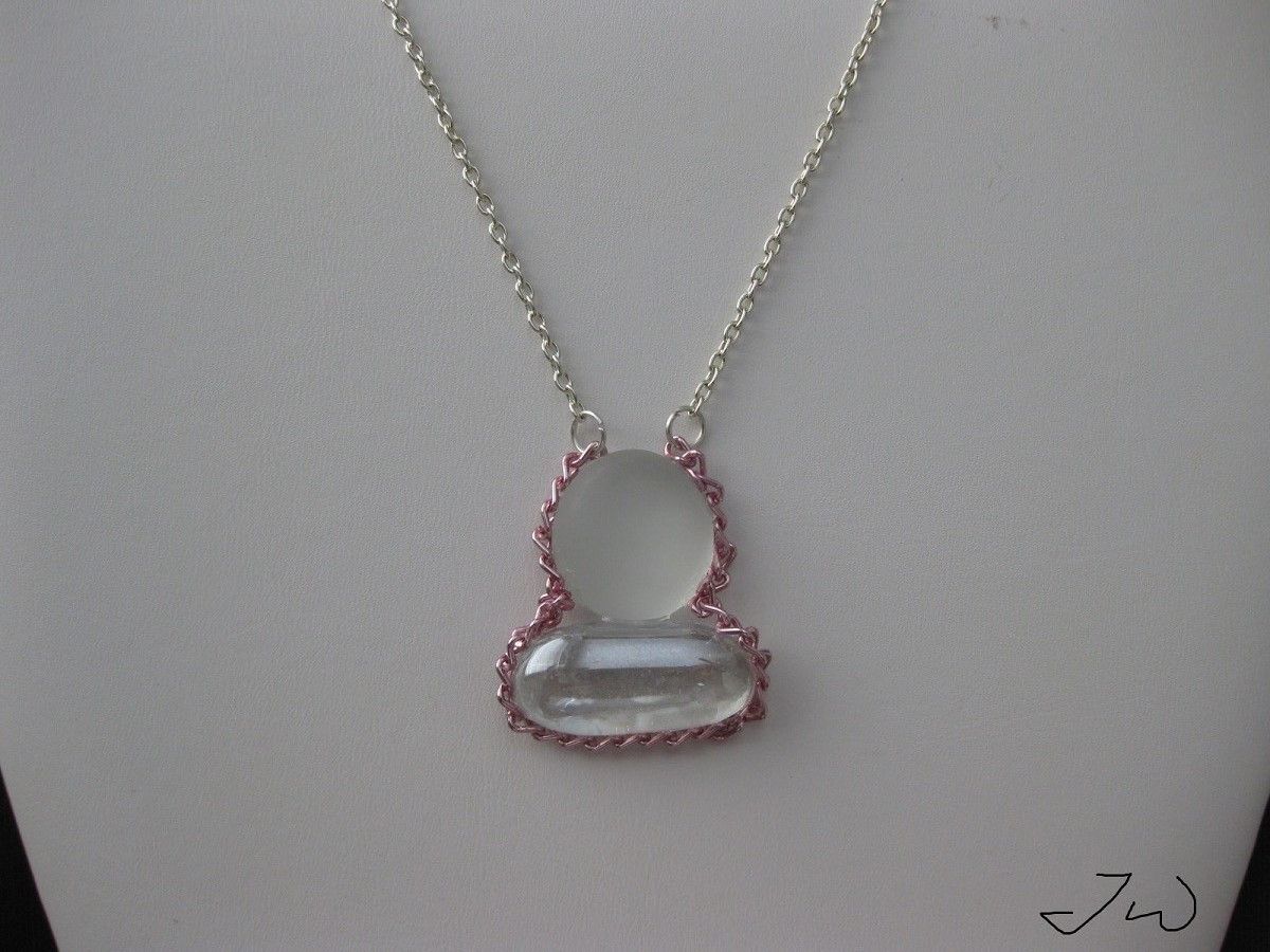 Handmade × Jewelry Clear Glass Chain Necklace with pink chain Size ONE SIZE - 1 Thumbnail