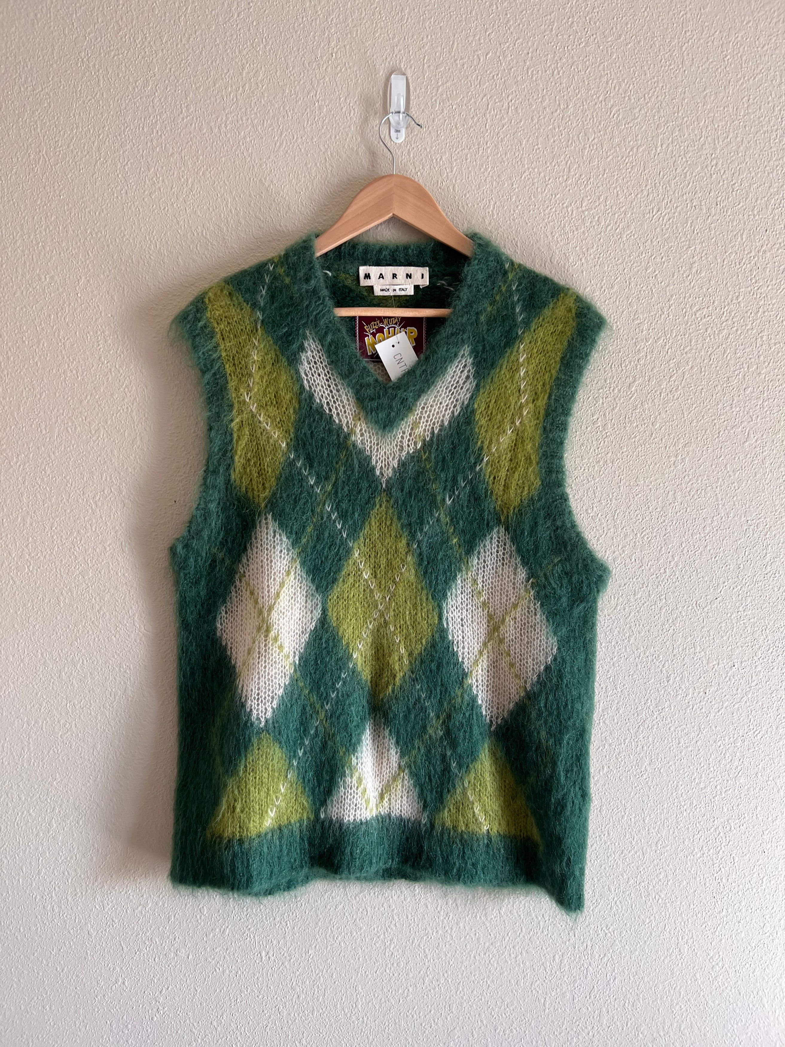 Pre-owned Marni Mohair Argyle Sweater Vest In Green