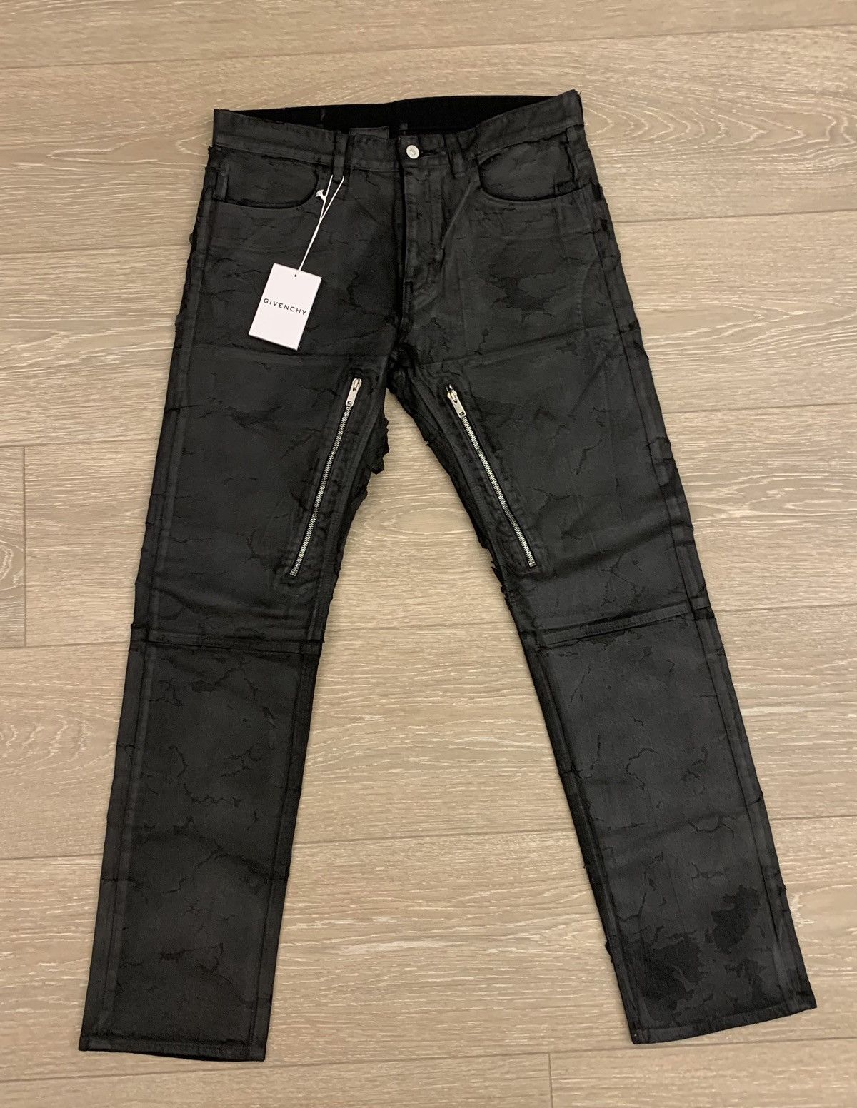 image of Givenchy Mmw Black Crackled Waxed Denim, Men's (Size 33)